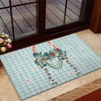 Turquoise Hawaiian Palaka Rubber Doormat Kukui Nut Money Lei LT9 - Polynesian Pride