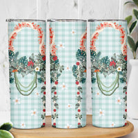 Turquoise Hawaiian Palaka Skinny Tumbler Kukui Nut Money Lei - Polynesian Pride