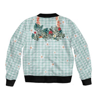 Turquoise Hawaiian Palaka Sleeve Zip Bomber Jacket Kukui Nut Money Lei - Polynesian Pride