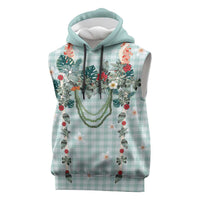 Turquoise Hawaiian Palaka Sleeveless Hoodie Kukui Nut Money Lei LT9 Turquoise - Polynesian Pride