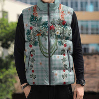 Turquoise Hawaiian Palaka Sleeveless Puffer Jacket Kukui Nut Money Lei LT9 - Polynesian Pride