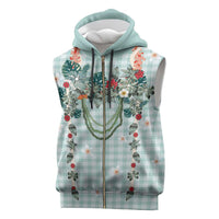 Turquoise Hawaiian Palaka Sleeveless Zip Hoodie Kukui Nut Money Lei LT9 Turquoise - Polynesian Pride