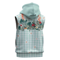 Turquoise Hawaiian Palaka Sleeveless Zip Hoodie Kukui Nut Money Lei - Polynesian Pride