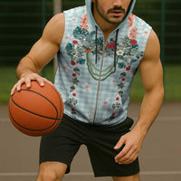 Turquoise Hawaiian Palaka Sleeveless Zip Hoodie Kukui Nut Money Lei - Polynesian Pride