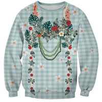 Turquoise Hawaiian Palaka Sweatshirt Kukui Nut Money Lei LT9 Unisex Turquoise - Polynesian Pride