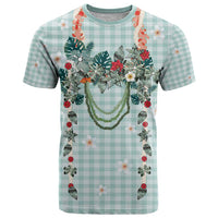 Turquoise Hawaiian Palaka T Shirt Kukui Nut Money Lei - Polynesian Pride