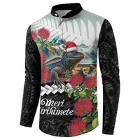 Meri Kirihimete Tuatara Button Sweatshirt New Zealand Fern with Puhutukawa Flowers