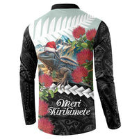 Meri Kirihimete Tuatara Button Sweatshirt New Zealand Fern with Puhutukawa Flowers