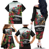 Meri Kirihimete Tuatara Family Matching Off The Shoulder Long Sleeve Dress and Hawaiian Shirt New Zealand Fern with Puhutukawa Flowers