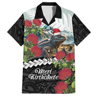 Meri Kirihimete Tuatara Hawaiian Shirt New Zealand Fern with Puhutukawa Flowers LT9 Green - Polynesian Pride