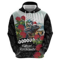 Meri Kirihimete Tuatara Zip Hoodie New Zealand Fern with Puhutukawa Flowers