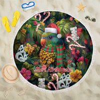 Meri Kirihimete Kakapo Santa Beach Blanket Merry Christmas with Tropical Vibe LT9 One Size 150cm Green - Polynesian Pride