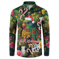 Meri Kirihimete Kakapo Santa Button Sweatshirt Merry Christmas with Tropical Vibe LT9 Green - Polynesian Pride