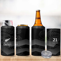 New Zealand Cricket Custom 4 in 1 Can Cooler Tumbler Potae Pango Black Fern Pattern LT9 - Polynesian Pride