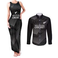 New Zealand Cricket Custom Couples Matching Tank Maxi Dress and Long Sleeve Button Shirt Potae Pango Black Fern Pattern LT9 Black - Polynesian Pride