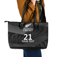 New Zealand Cricket Custom Leather Tote Bag Potae Pango Black Fern Pattern LT9 - Polynesian Pride