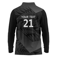 New Zealand Cricket Custom Long Sleeve Polo Shirt Potae Pango Black Fern Pattern