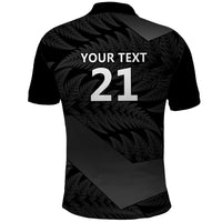 New Zealand Cricket Custom Polo Shirt Potae Pango Black Fern Pattern