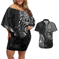 Polynesian Turtle Tribal Tattoo Couples Matching Off Shoulder Short Dress and Hawaiian Shirt Black Style LT9 Black - Polynesian Pride
