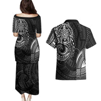 Polynesian Turtle Tribal Tattoo Couples Matching Puletasi and Hawaiian Shirt Black Style LT9 - Polynesian Pride