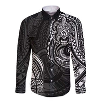 Polynesian Turtle Tribal Tattoo Long Sleeve Button Shirt Black Style LT9 Unisex Black - Polynesian Pride