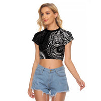 Polynesian Turtle Tribal Tattoo Raglan Cropped T Shirt Black Style LT9 Female Black - Polynesian Pride