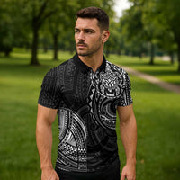 Polynesian Turtle Tribal Tattoo Zipper Polo Shirt Black Style LT9 - Polynesian Pride
