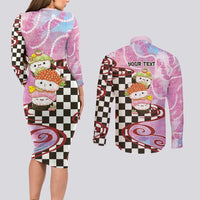 Personalized Japanese Kawaii Sushi Roll Couples Matching Long Sleeve Bodycon Dress and Long Sleeve Button Shirt Wagara Palaka Pattern LT9 - Polynesian Pride
