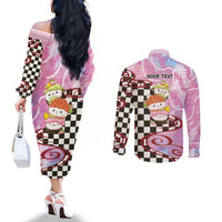 Personalized Japanese Kawaii Sushi Roll Couples Matching Off The Shoulder Long Sleeve Dress and Long Sleeve Button Shirt Wagara Palaka Pattern