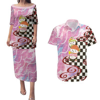 Personalized Japanese Kawaii Sushi Roll Couples Matching Puletasi and Hawaiian Shirt Wagara Palaka Pattern LT9 Pink - Polynesian Pride