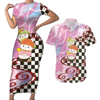 Personalized Japanese Kawaii Sushi Roll Couples Matching Short Sleeve Bodycon Dress and Hawaiian Shirt Wagara Palaka Pattern LT9 Pink - Polynesian Pride