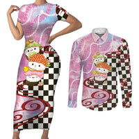 Personalized Japanese Kawaii Sushi Roll Couples Matching Short Sleeve Bodycon Dress and Long Sleeve Button Shirt Wagara Palaka Pattern LT9 Pink - Polynesian Pride