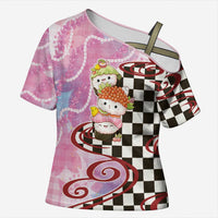 Personalized Japanese Kawaii Sushi Roll Cross Shoulder Shirt Wagara Palaka Pattern LT9 Female Pink - Polynesian Pride