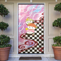 Personalized Japanese Kawaii Sushi Roll Door Cover Wagara Palaka Pattern LT9 Pink - Polynesian Pride