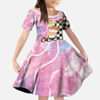 Personalized Japanese Kawaii Sushi Roll Family Matching Summer Maxi Dress and Hawaiian Shirt Wagara Palaka Pattern LT9 Daughter's Dress Pink - Polynesian Pride