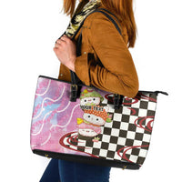 Personalized Japanese Kawaii Sushi Roll Leather Tote Bag Wagara Palaka Pattern LT9 Pink - Polynesian Pride