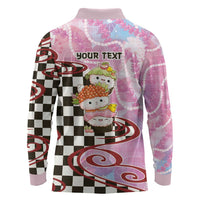 Personalized Japanese Kawaii Sushi Roll Long Sleeve Polo Shirt Wagara Palaka Pattern LT9 - Polynesian Pride