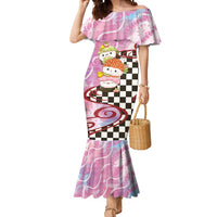 Personalized Japanese Kawaii Sushi Roll Mermaid Dress Wagara Palaka Pattern LT9 Women Pink - Polynesian Pride