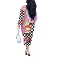 Personalized Japanese Kawaii Sushi Roll Off The Shoulder Long Sleeve Dress Wagara Palaka Pattern LT9 - Polynesian Pride