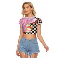 Personalized Japanese Kawaii Sushi Roll Raglan Cropped T Shirt Wagara Palaka Pattern LT9 Female Pink - Polynesian Pride