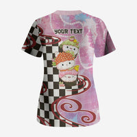 Personalized Japanese Kawaii Sushi Roll Scrub Top Wagara Palaka Pattern LT9 - Polynesian Pride