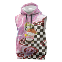 Personalized Japanese Kawaii Sushi Roll Sleeveless Hoodie Wagara Palaka Pattern LT9 Pink - Polynesian Pride