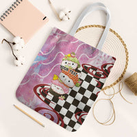 Personalized Japanese Kawaii Sushi Roll Tote Bag Wagara Palaka Pattern LT9 White Strap One Size Pink - Polynesian Pride