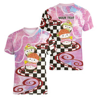 Personalized Japanese Kawaii Sushi Roll Women V-Neck T-Shirt Wagara Palaka Pattern LT9 - Polynesian Pride