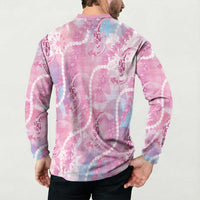 Japanese Koi Fish Button Sweatshirt Pink Wagara Palaka Honohono Pikake Lei LT9 - Polynesian Pride