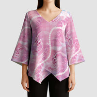 Japanese Koi Fish Kimono Sleeve Blouse Pink Wagara Palaka Honohono Pikake Lei LT9 - Polynesian Pride