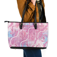 Japanese Koi Fish Leather Tote Bag Pink Wagara Palaka Honohono Pikake Lei LT9 - Polynesian Pride
