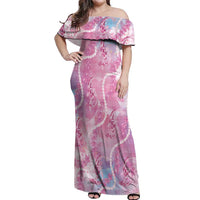 Japanese Koi Fish Off Shoulder Maxi Dress Pink Wagara Palaka Honohono Pikake Lei LT9 Women Pink - Polynesian Pride