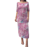 Japanese Koi Fish Puletasi Pink Wagara Palaka Honohono Pikake Lei LT9 Long Dress Pink - Polynesian Pride