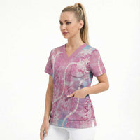 Japanese Koi Fish Scrub Top Pink Wagara Palaka Honohono Pikake Lei LT9 - Polynesian Pride